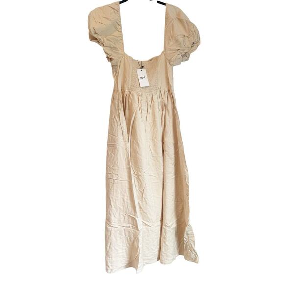 O.p.t Square-Neck Smocked Zeoli Midi Dress Puff Sleeves Cream Size XL NWT - Picture 14 of 14